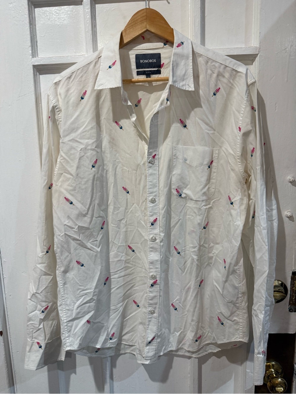 Bonobos White Button-Down Shirt with Pink & Blue Popsicle Motif